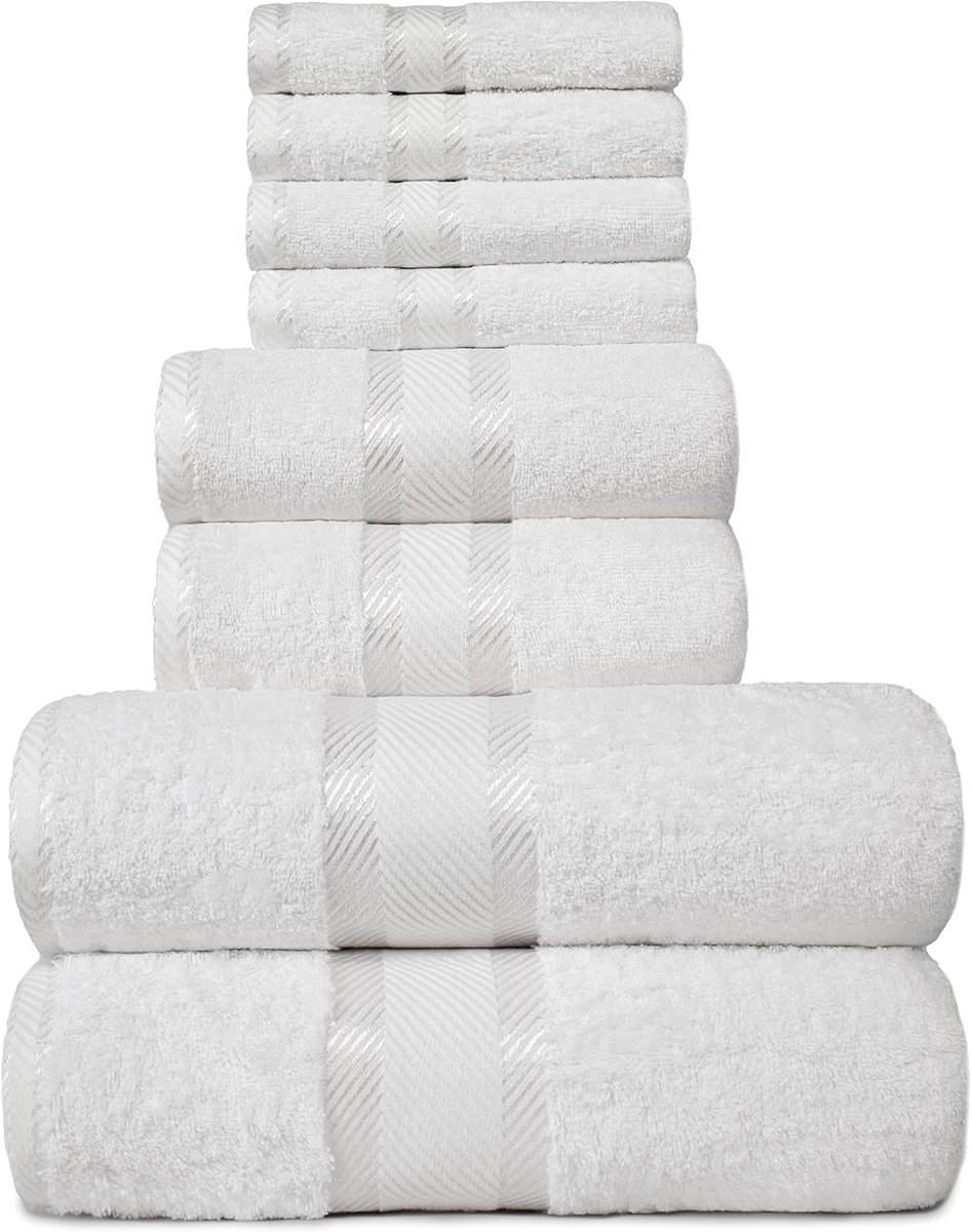 Famanu 8-delige handdoekenset van 100% katoen, Öko-Tex getest, 550 g/m², zeer zacht en super absorberend, 2 badhanddoeken, 2 handdoeken, 4 gastendoekjes (kleur wit).
