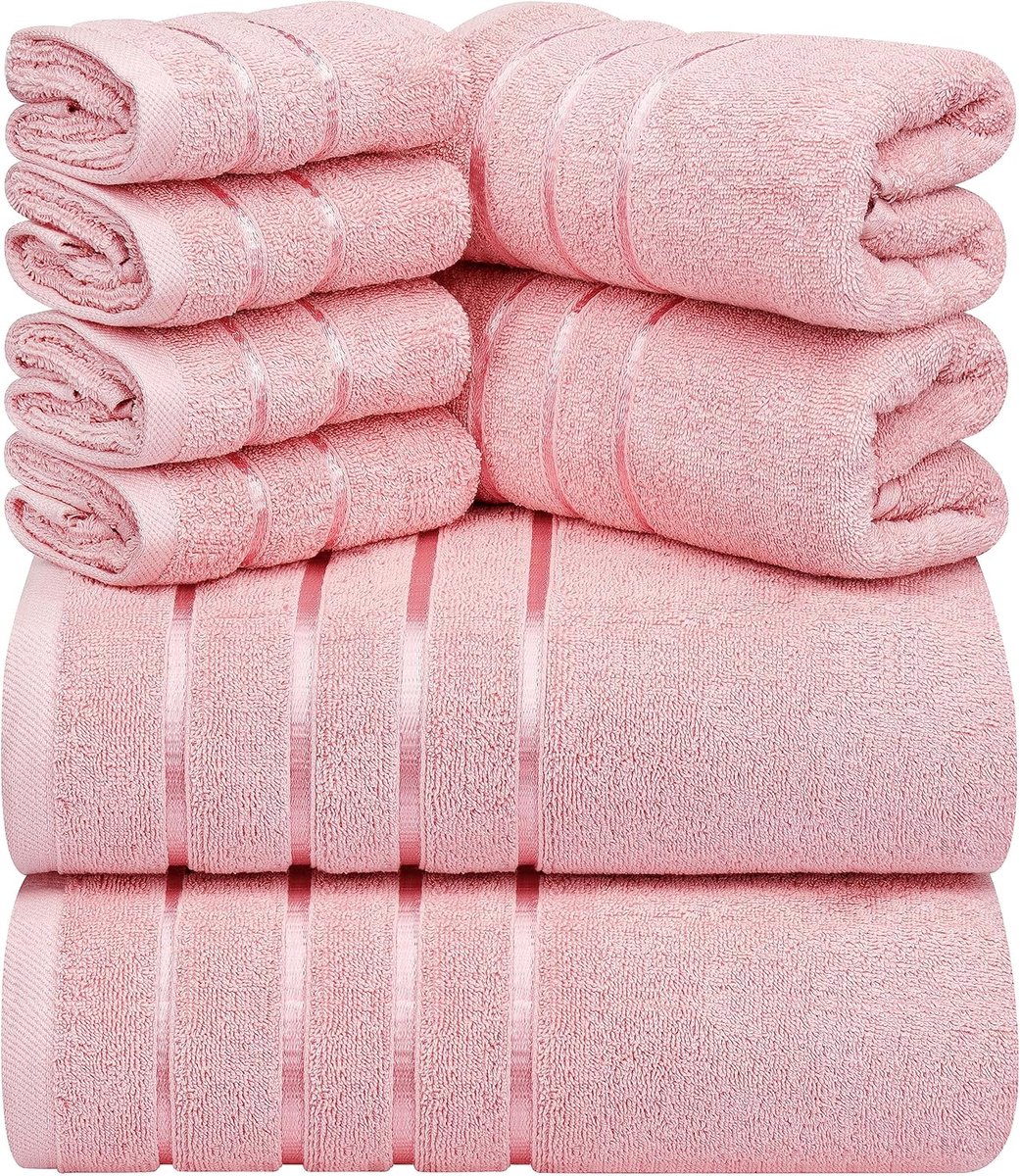 Famanu - Handdoekenset, 8-delig, luxe, 2 badhanddoeken, 2 handdoeken en 4 washandjes, 600 g/m², 100% ringgesponnen katoen, zeer absorberende viscose, gestreept, ideaal voor dagelijks gebruik,