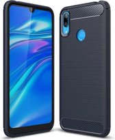 Huawei Y7 (2019) hoesje, gel case brushed carbonlook, navy blauw | GSM Hoesje / Telefoonhoesje Geschikt Voor: Huawei Y7 (2019)