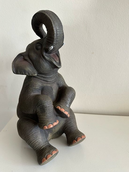 Goodyz - Jungle dieren -Olifant - Olifant zittend- slurf omhoog -Grijs - 35cm hoog