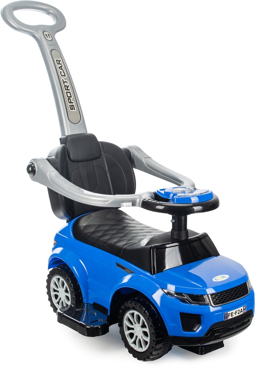 COIL Loopauto voor kinderen, Kinderauto, auto met claxon en muziek, opbergruimte onder de stoel, lichte loopauto met duwbeugel, 3in1, tot 27 kg, vanaf 12 maanden, blauw