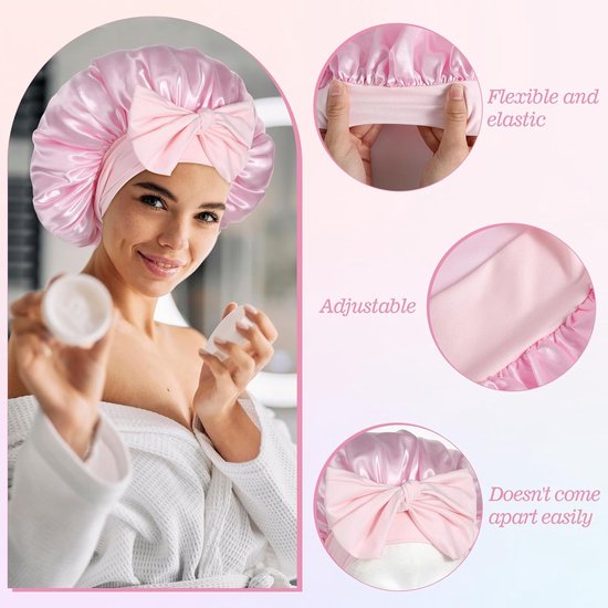 BOULESENM 2 Pièces Bonnet En Satin Double Face – Bonnet De Nuit Soie Pour Cheveux, Anti-Frisottis Et Protection Hydratation, Noir Et Rose