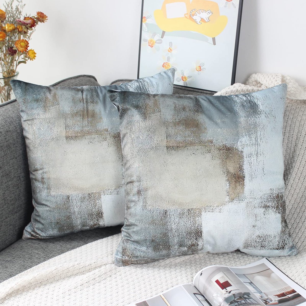 Unyqoos ® Set van 2 Luxe Fluwelen Kussenhoezen voor Binnen en Buiten in Landhuisstijl grijs