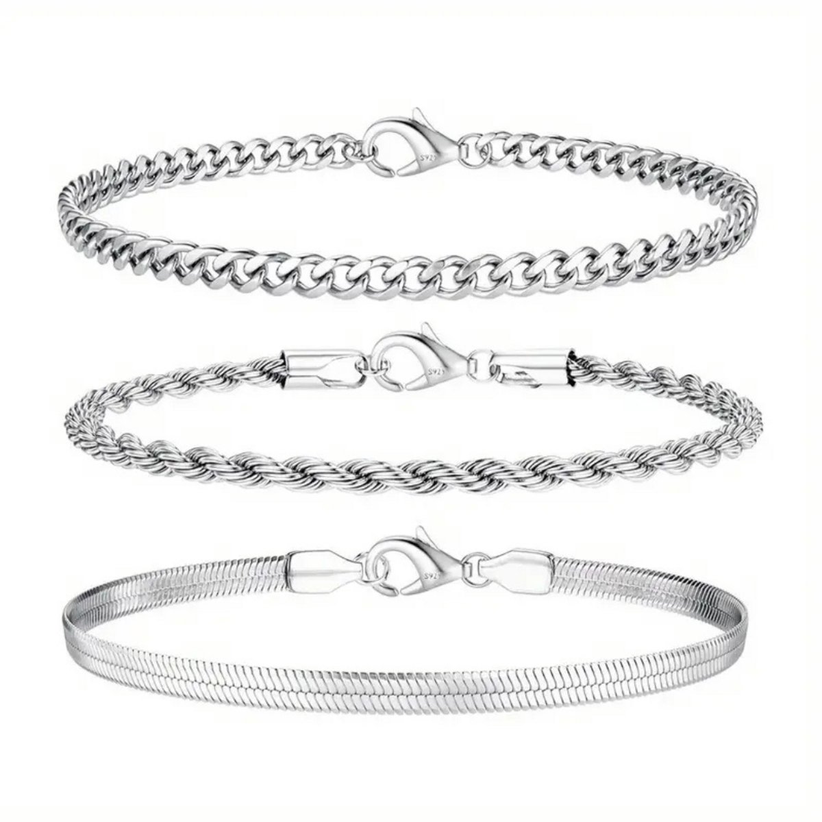 Livano Armband - Staal - Nep Zilver - Dames - 3 St - Zilver