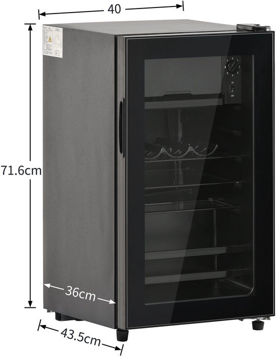 Merax 76L Mini Koelkast - 6L Vriezer en 70L Koelruimte - LED Verlichting - Geluidsarm - Energiezuinig - Verstelbare Planken - Voor 51 Blikjes - Zwart van Merax — afbeelding 3