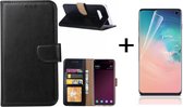Ntech Hoesje Geschikt Voor Samsung Galaxy S10 Book Hoesje Zwart + PET Folie screenprotector
