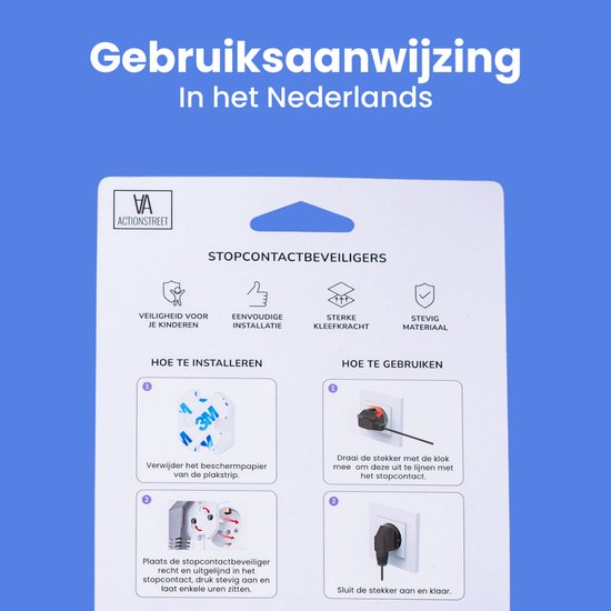 Verpakking met installatie-instructies: "Hoe te installeren" en "Hoe te gebruiken". Veiligheid voor kinderen, eenvoudige installatie.