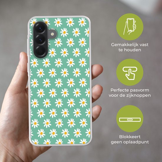 Coque de téléphone compatible avec Samsung Galaxy A56 - Motif marguerites - Vert - Fleurs - Coque en Siliconen