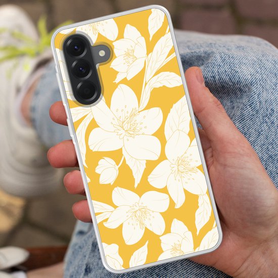 Coque de téléphone compatible avec Samsung Galaxy A56 - Motif Fleurs - Jaune - Wit - Siliconen