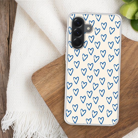 Coque de téléphone compatible avec Samsung Galaxy A56 - Motif Hartjes - Blauw - Beige - Amour - Siliconen Coque de téléphone Coque de téléphone
