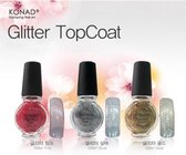 KONAD Glitter topcoat 'PINK GLITTER', met roze accent, 11 ml voor stamping nail art. Te gebruiken met stempellak, maar ook als topcoat nagellak!