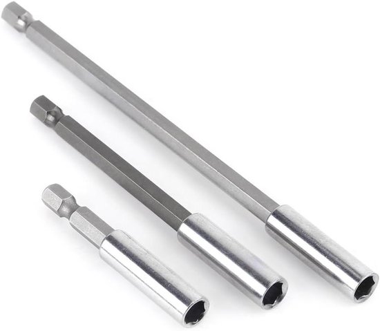 Upgrade 6 stuks bithouder met zwarte karabijnhaak 1/4 inch zeskantschacht aluminiumlegering schroevendraaier bits houder lichtgewicht snelwissel verlengstang sleutelhanger boor schroef adapter wissel
