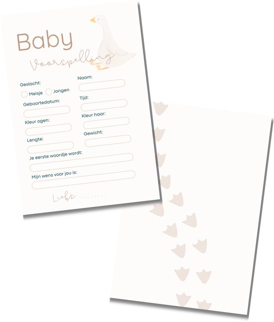 Babyshower Invulkaarten - Goose/Gans - Voorspelling - Babyshower Meisje / Jongen - 20 stuks - A6 Formaat - Stevig Karton — afbeelding 2