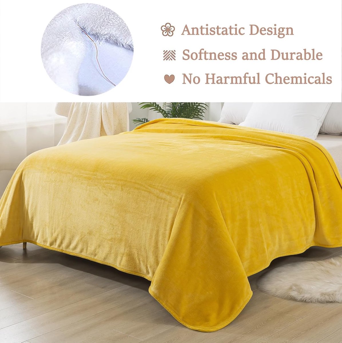 Famanu - Plaid Dikke Fleece Deken 220x240 cm geel Zacht en Warm Dubbele Beddeken en Flanellen Sofa Throw Dubbelzijdig Omkeerbaar