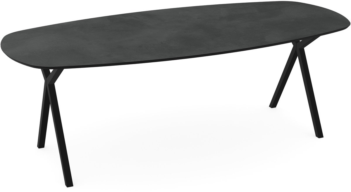 Donker grijze betonlook melamine eettafel - deens ovaal - beton tafel 160 x 80 cm