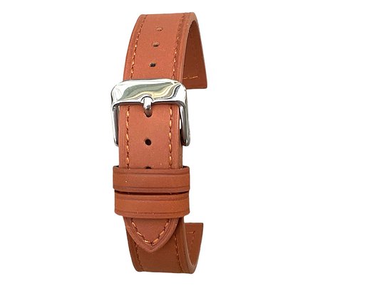 Bracelet de montre - 18 mm - Cuir véritable - Cognac - Marron - Plat - Rembourré - Cousu - Souple - Lisse - 18 mm