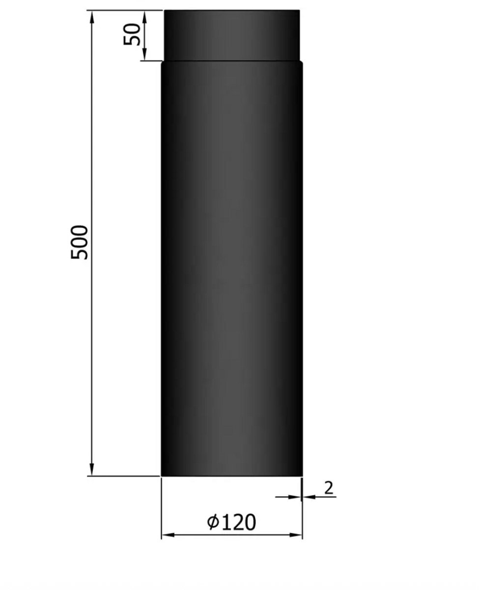 Kachelpijp Ø120 lengte 500mm - dikwandig - 2mm staal - zwart