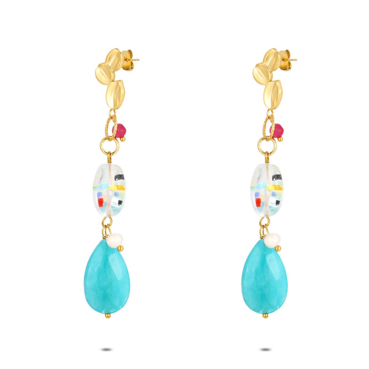 Twice As Nice Oorbellen in goudkleurig edelstaal, turquoise druppel