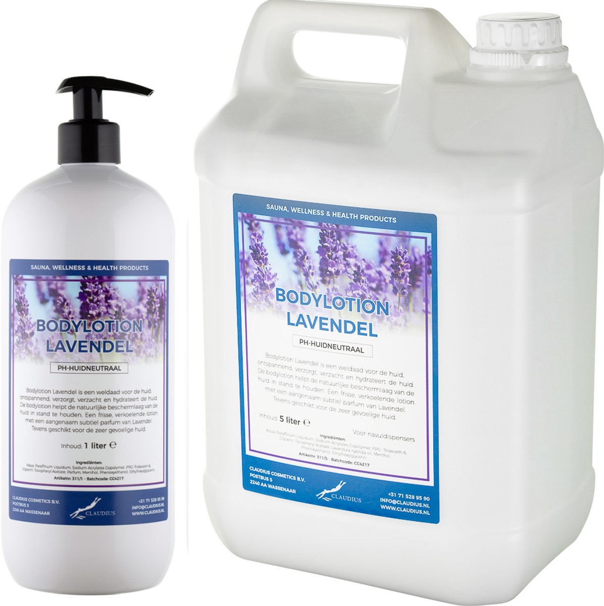 Bodylotion Lavendel 1 liter met gratis pomp - hervulbaar + Jerrycan 5 liter navulling