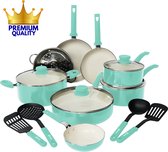 Bol.com COOCK 19-Delige Pannenset Inductie - Speciale Anti-Aanbak Coating - Ergonomische Koudgrepen - Gerecycled Aluminium - koe... aanbieding