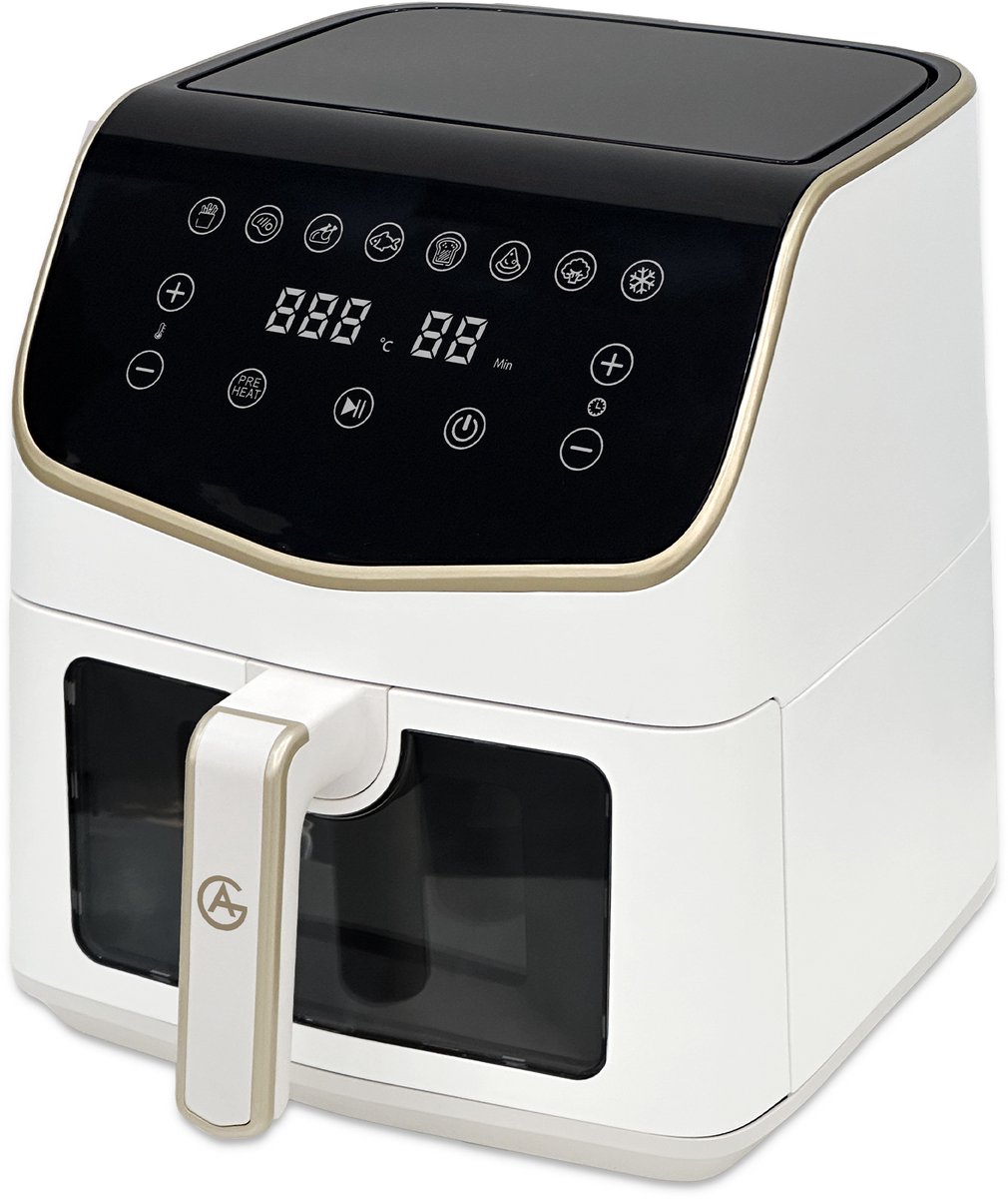 AG Airfryer XXL Premium - Wit- Luchtfriteuse - Anti-aanbak - Tot 8 personen- Vaatwasserbestendig - Met Receptenboek - Extreem Stil- Snelkooktechnologie - Digitaal Display - Tot 200°C - 8 Voorgeprogrammeerde standen. 7.5L — afbeelding 5