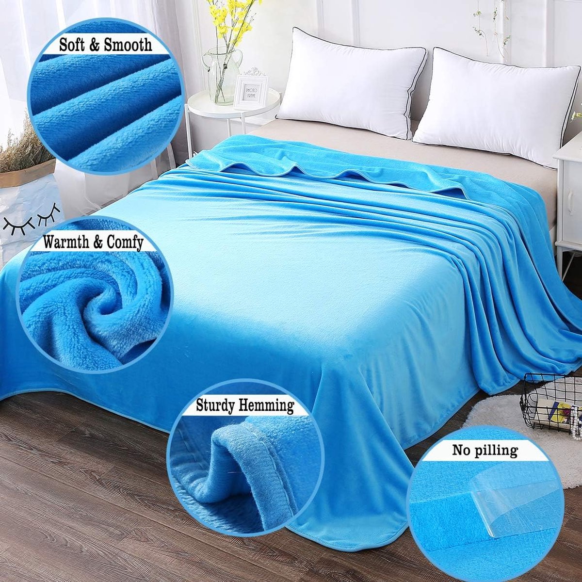 Famanu - Plaid Dikke Fleece Deken 220x240 cm Hemelsblauw Zacht en Warm Dubbele Beddeken en Flanellen Sofa Throw Dubbelzijdig Omkeerbaar