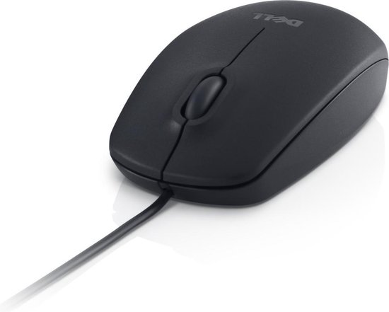 Souris optique Dell noire filaire, vue de face.