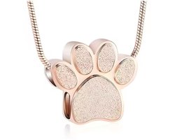 Ashanger Hondenpoot - Luxe Ashanger met Ketting - Gedenksieraad - Champagnekleur - As hanger met glitter pootje - Petshop Seven®