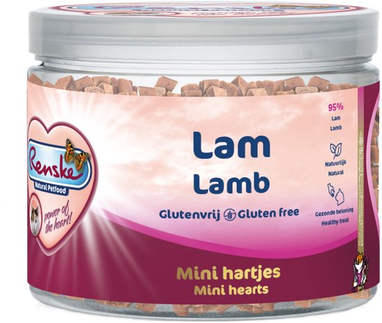 Renske Gezonde Beloning Hartjes Kattensnack mini Lam 100 gr