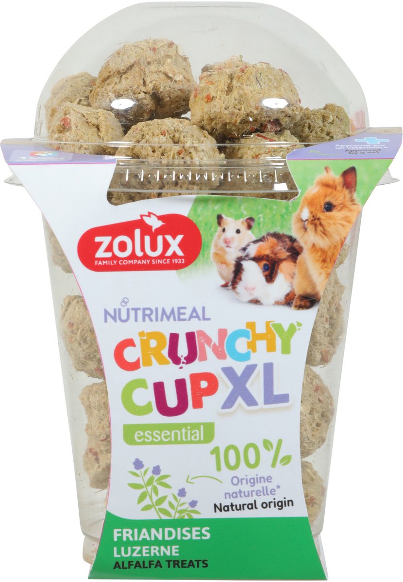 Knaagdier Snack ZOLUX - Crunchy Cup XL 190gr - Natuurlijke Luzerne, Zonder Kleurstoffen en Suikers