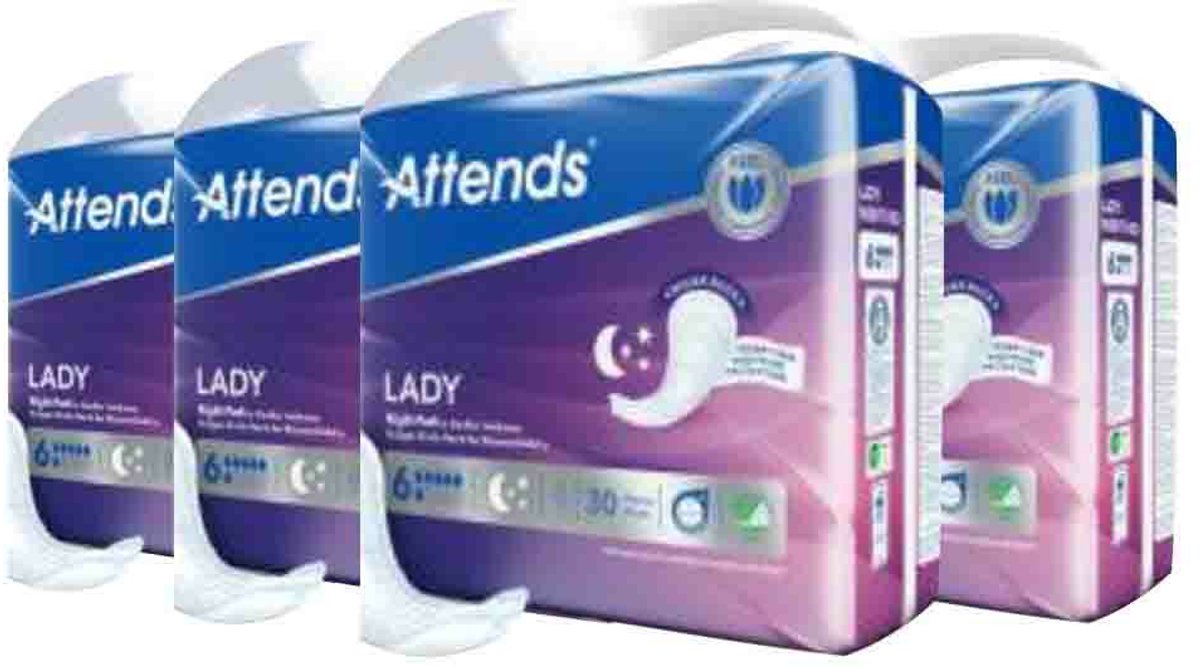 Goedkoopste 4x Attends Lady Night Pads 30 stuks