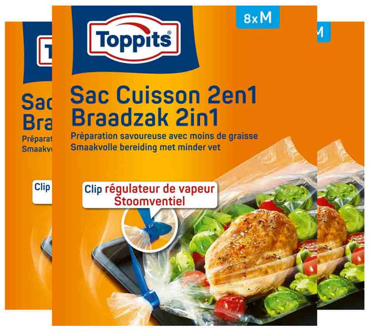 Toppits Braad- en Stoomzakken 2-in-1 - 3 x 8 stuks - Voordeelverpakking
