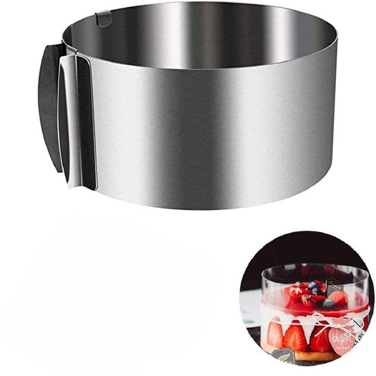 1 stuk gebakcirkel, verstelbare uitschuifbare cirkelvormige taartdiameter 15-30 cm, bakvormen, taartringen voor mousse-dessertgebak (hoogte: 10 cm) - zilver - 10cm