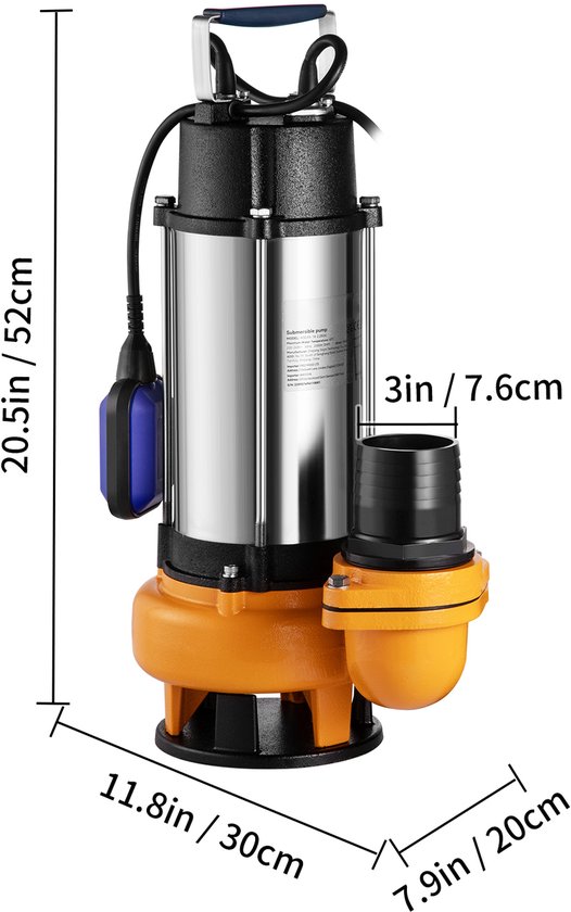 Onderwaterpomp, 2200W 60000L/H, 10m Kabel, Automatische Vlotterschakelaar, RVS, voor Vuil/Schone Wateren, Afwatering van Overstromingen, Tuinvijvers, Zwembaden, Jacuzzi's van VONROC — afbeelding 3