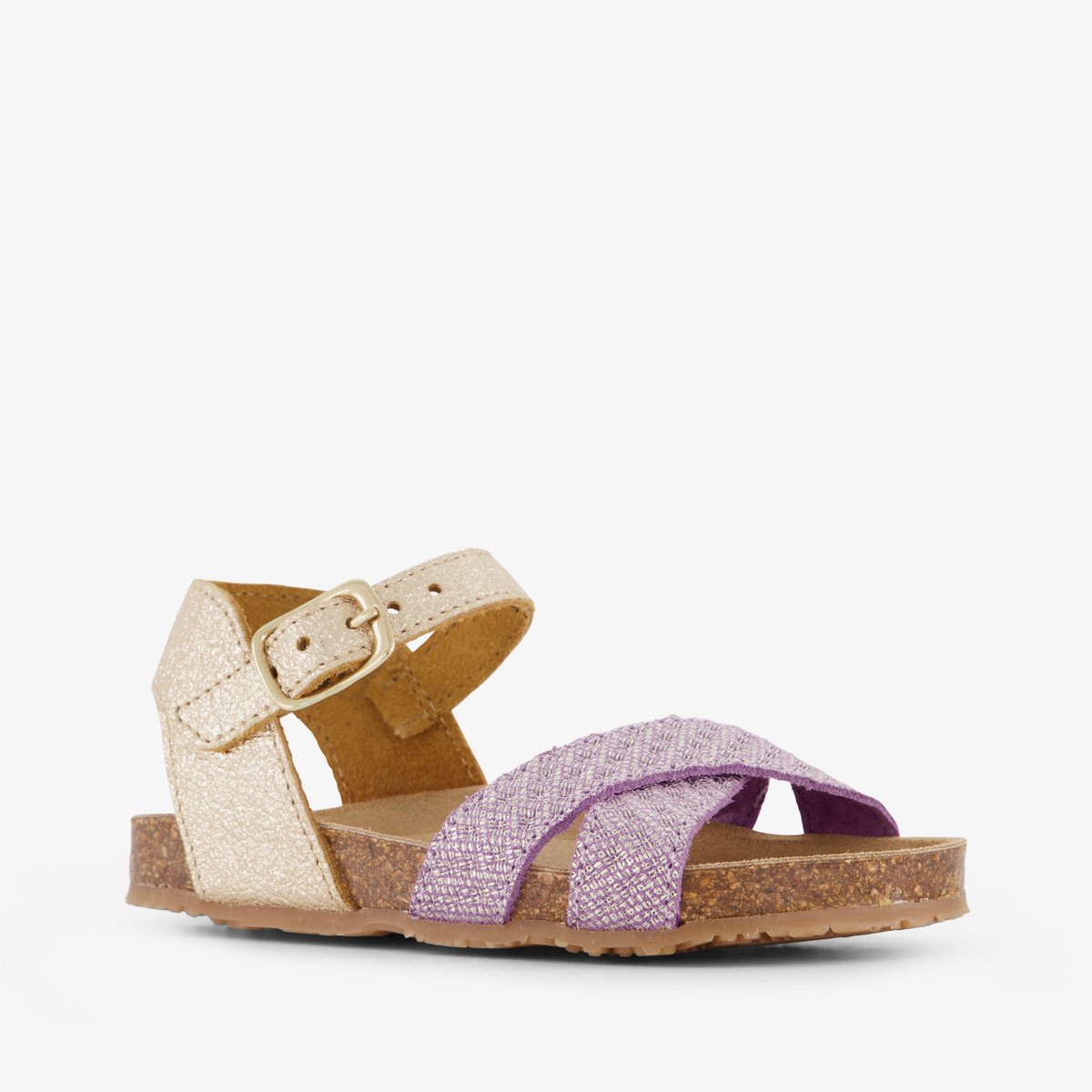 Groot leren meisjes bio slippers paars goud - Maat 22
