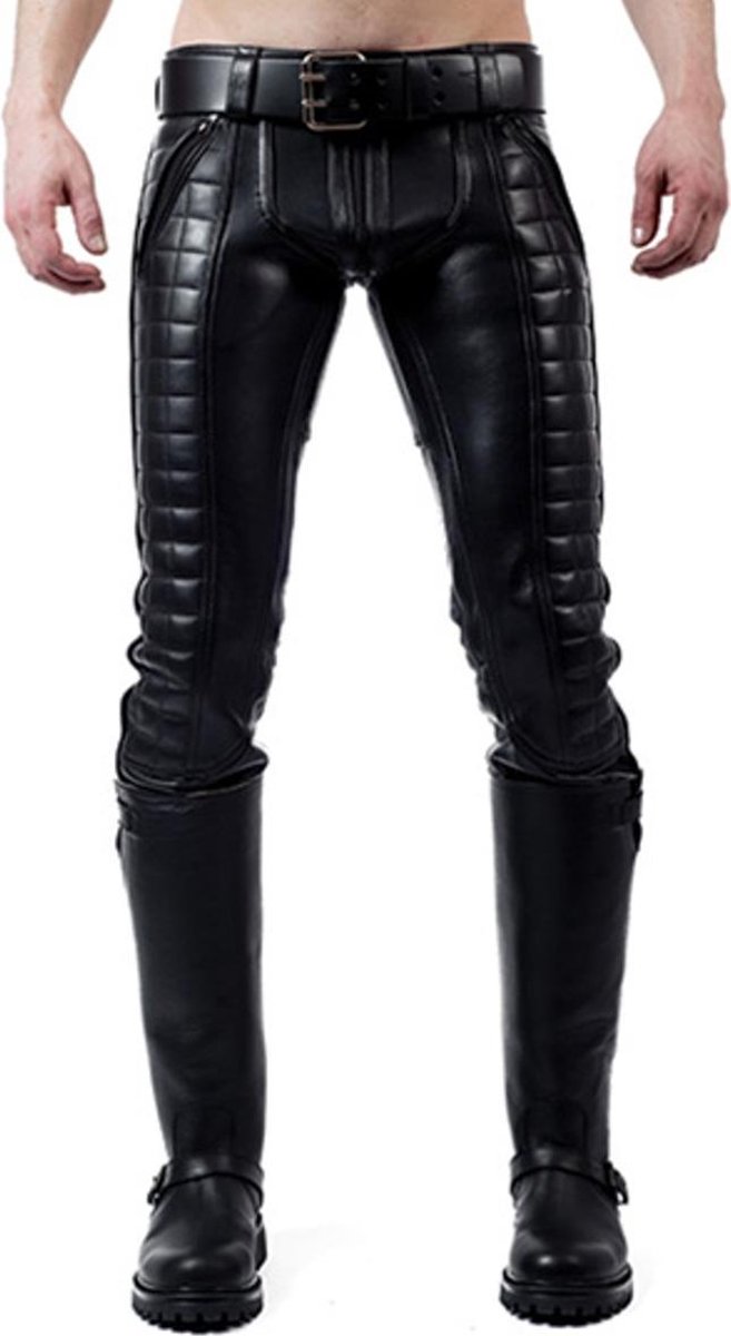Mister b leather indicator jeans black stitching piping 30