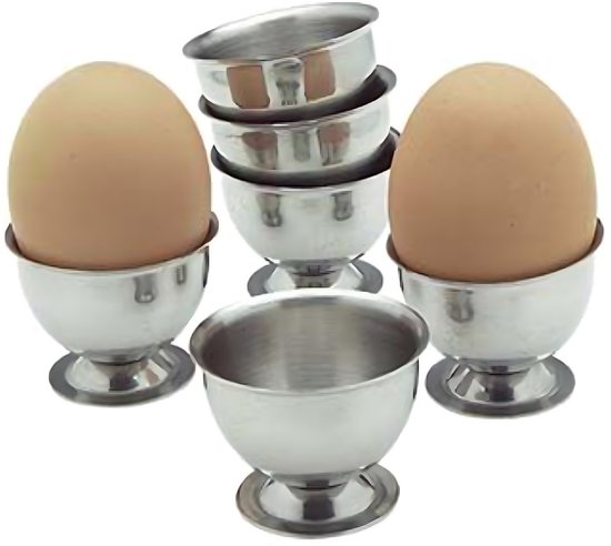 Urban Living Eierdopjes - zilver - RVS /metaal - set 6x stuks - brede onderzijde