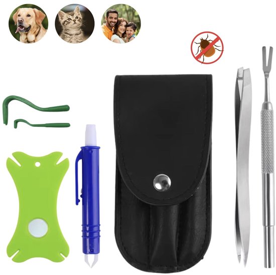 Foto: Venomkiller complete tekentang set tekentang tekenpincet tekenhaak tekenkaart en tekenverwijderaar tekentang hond tekentang kat complete set met leren etui