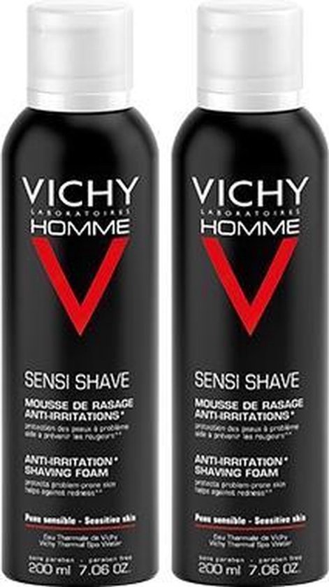 Vichy Homme Scheerschuim -2×200 ml – Anti-Irritatie – Voordeelpack