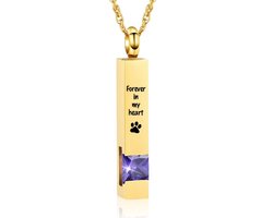 Luxe Ashanger | Met Ketting En Gravering | Forever In My Heart | Assieraad | Goudkleurig Met Paarse Steen | As Ketting | Gedenksieraad | Urn | Incl. As vuller