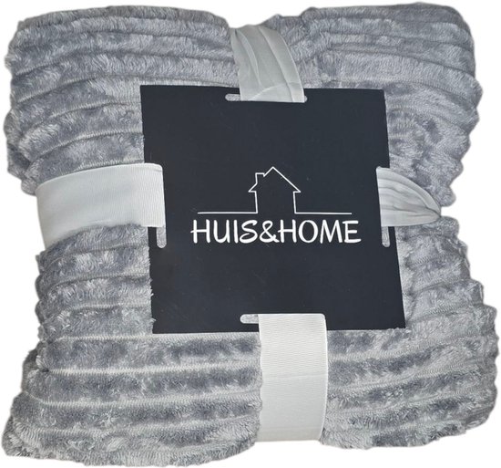 Huis&Home - Fleece deken - ribstof - luxe en warme plaid - Donker Grijs - 150x200 cm