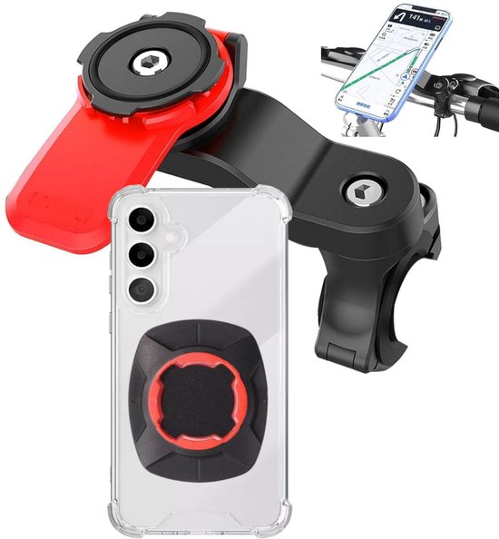 Support de téléphone magnétique pour vélo avec coque arrière – Compatible avec : Samsung Galaxy A55 | Fixation de verrouillage magnétique | Aimant | Support de téléphone portable pour vélo – Fietshouder