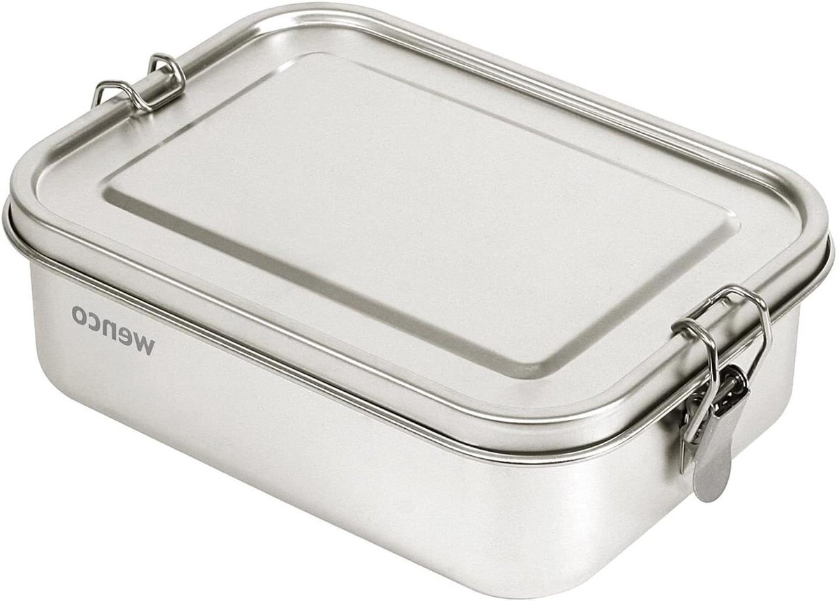 Hoogwaardige lunchbox van roestvrijstaal met 2 compartimenten - 850 ml (1 netto-inhoud) - waterdicht - vaatwasmachinebestendig - inclusief vervangende siliconen ring - 185 x 14 x 5,5 cm - zilver