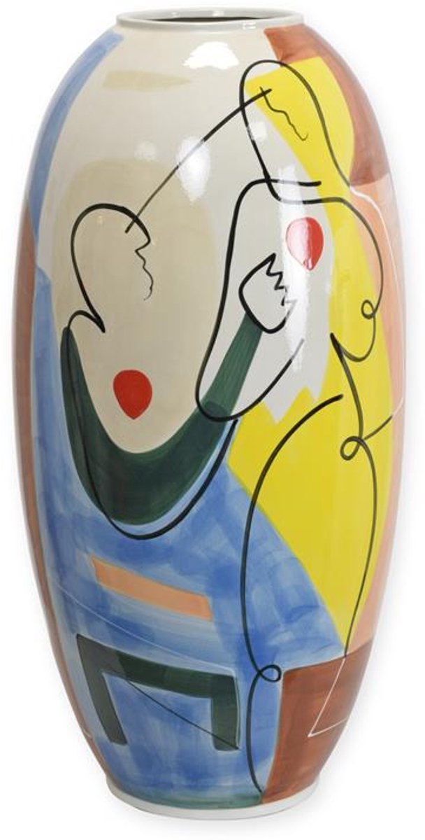 Abstracte vaas van porselein – handbeschilderde design vaas met abstract motief – artistieke woondecoratie voor interieur en hal