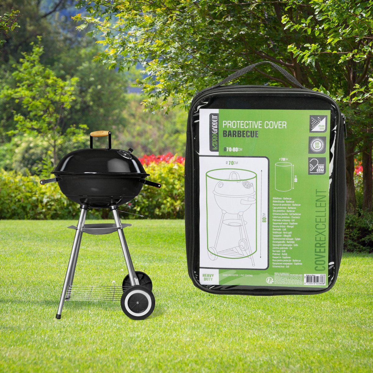 Pro Garden Barbecue afdekhoes - zwart - polyester - 70 x 80 cm - waterdicht - UV-bescherming - BBQ hoes