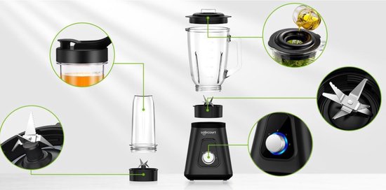 Safecourt Kitchen Blender - 1,5L Glas & 600ml To-Go beker - 1300W Smoothie maker - Krachtig, stil en eenvoudige reiniging