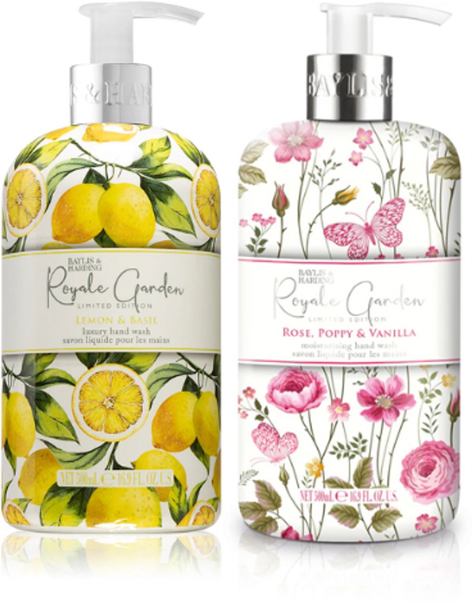 Baylis & Harding Handzeep - Royale Garden Multipack | 2x 500ml - Lemon & Basil - Rose, Poppy & Vanilla - Luxe Vloeibare Handzeep - Set van 2 | Limited Edition 2025