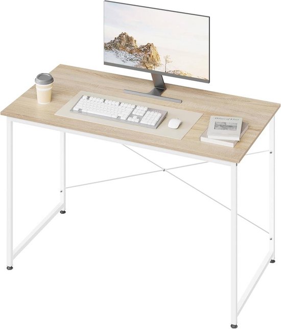 GIANTEX Bureau met lade, 120 × 55 cm, computertafel met versterkt metalen frame en verstelbare voetkussens, moderne bureautafel voor slaapkamer, werkkamer en kantoor (natuur GIANTEX Bureau met lade, 120 × 55 cm, computertafel met versterkt metalen frame en verstelbare voetkussens, moderne bureautafel voor slaapkamer, werkkamer en kantoor (natuur