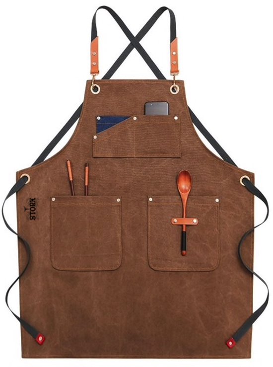 Schort - Bruin - Dames - Heren - Keuken Schort - Kappers Schort - Koken - Bediening - Horeca - Bedrijfskleding - Hobby - BBQ - CADEAU TIP!