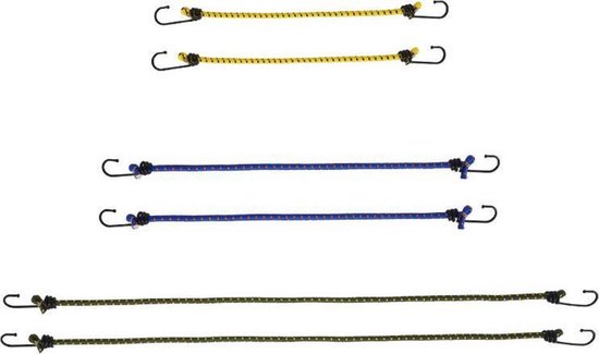 Nixnix® - 6 x Spanrubber Met haak - Rubber - Elastieken - 60/40/30 cm